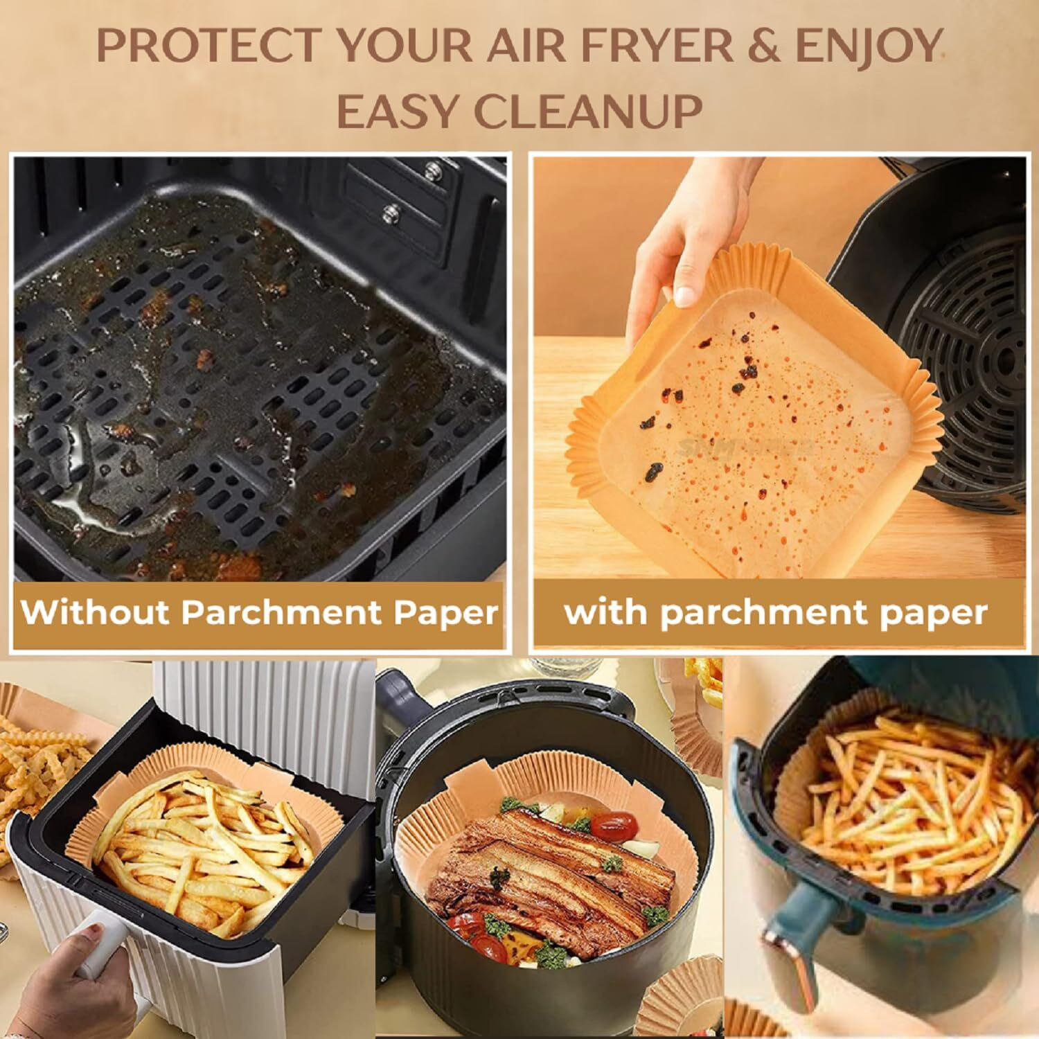 Image of SM MegaCart 100 Pcs Square Air Fryer-paper Disposable Paper Liner Airfryer Tray