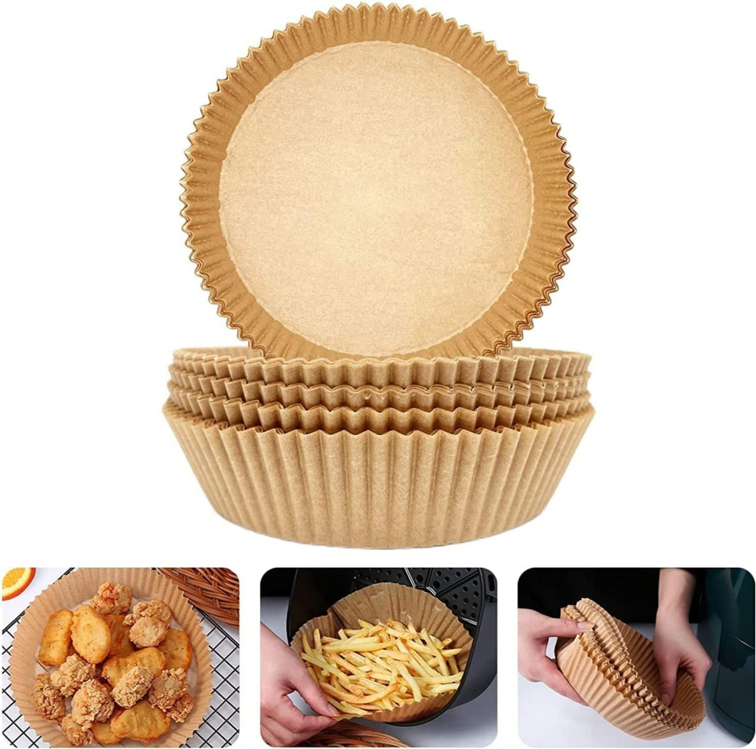 Image of TRODANCE 100pc Air Fryer Disposable Paper Liner, Non-Stick Paper, Oil-Proof & Water-Proof Airfryer Tray