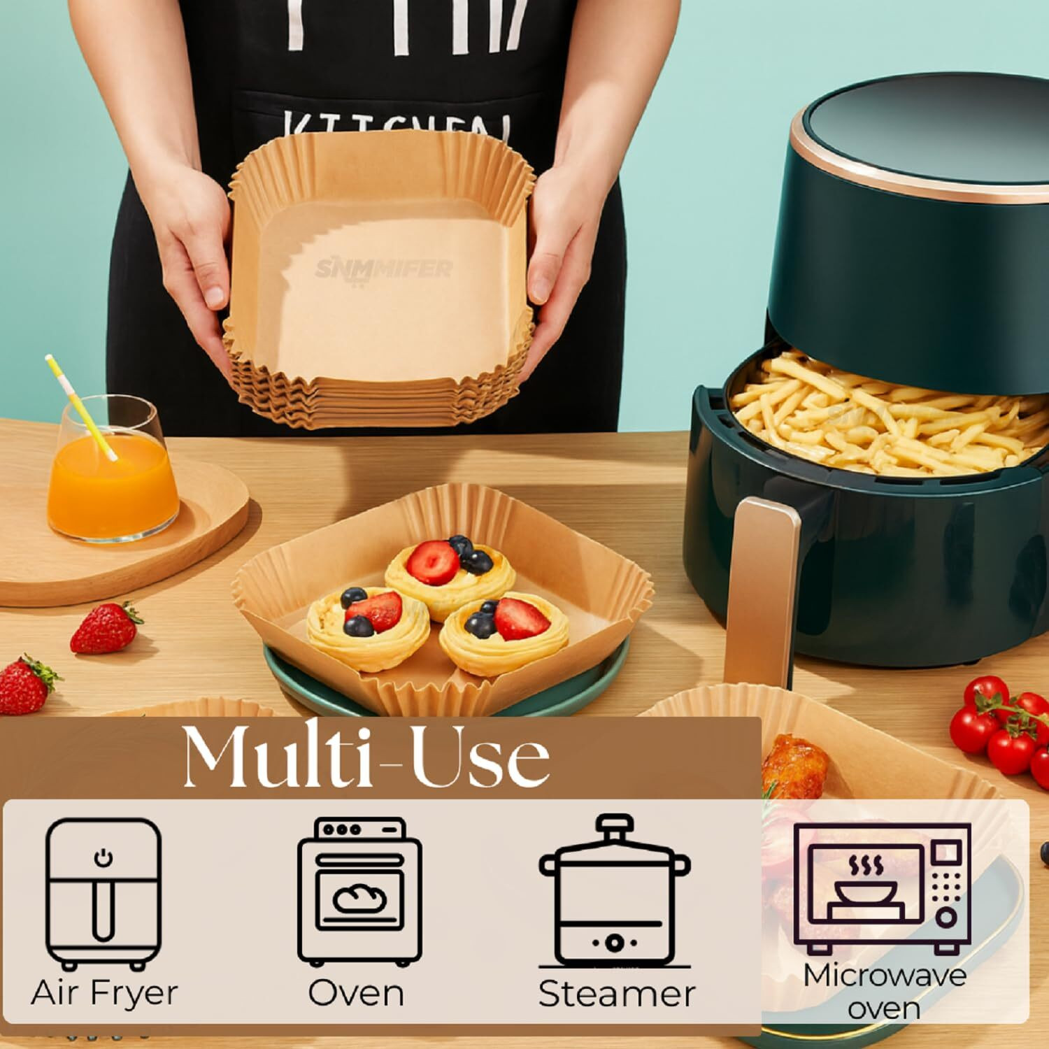 Image of SM MegaCart 100 Pcs Square Air Fryer-paper Disposable Paper Liner Airfryer Tray