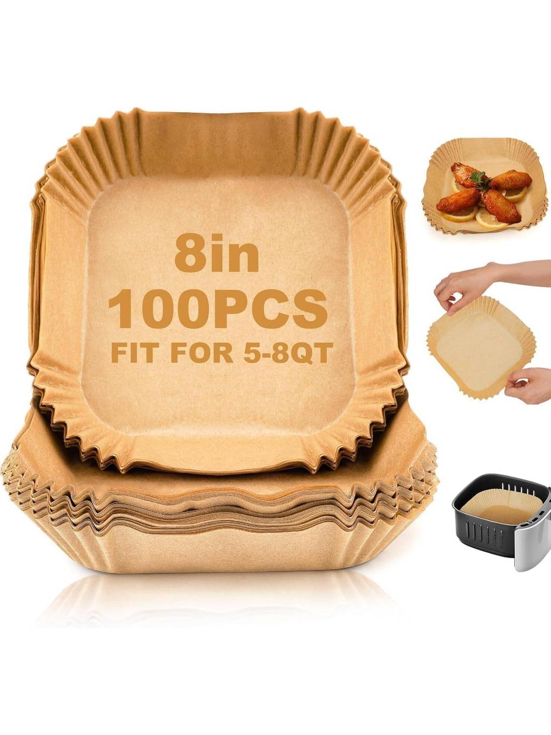 ADOXER 100 Pcs Square Air Fryer-Paper Disposable Paper Liner, Baking Paper & Oil-proof Airfryer Tray