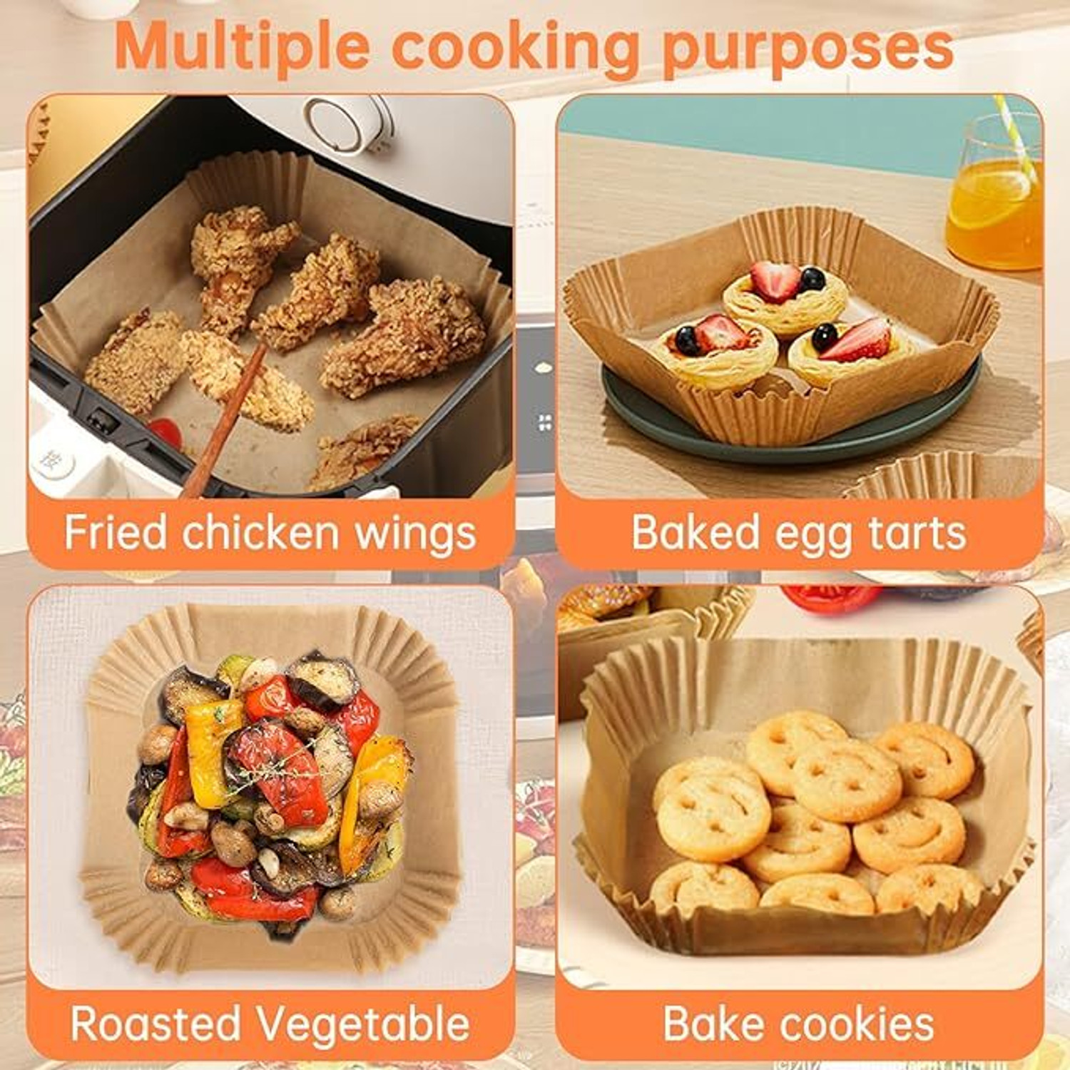 Image of LIJIE 200PCS Parchment Paper Square Greaseproof Paper Air Fryer Accessories Compatible Airfryer Tray