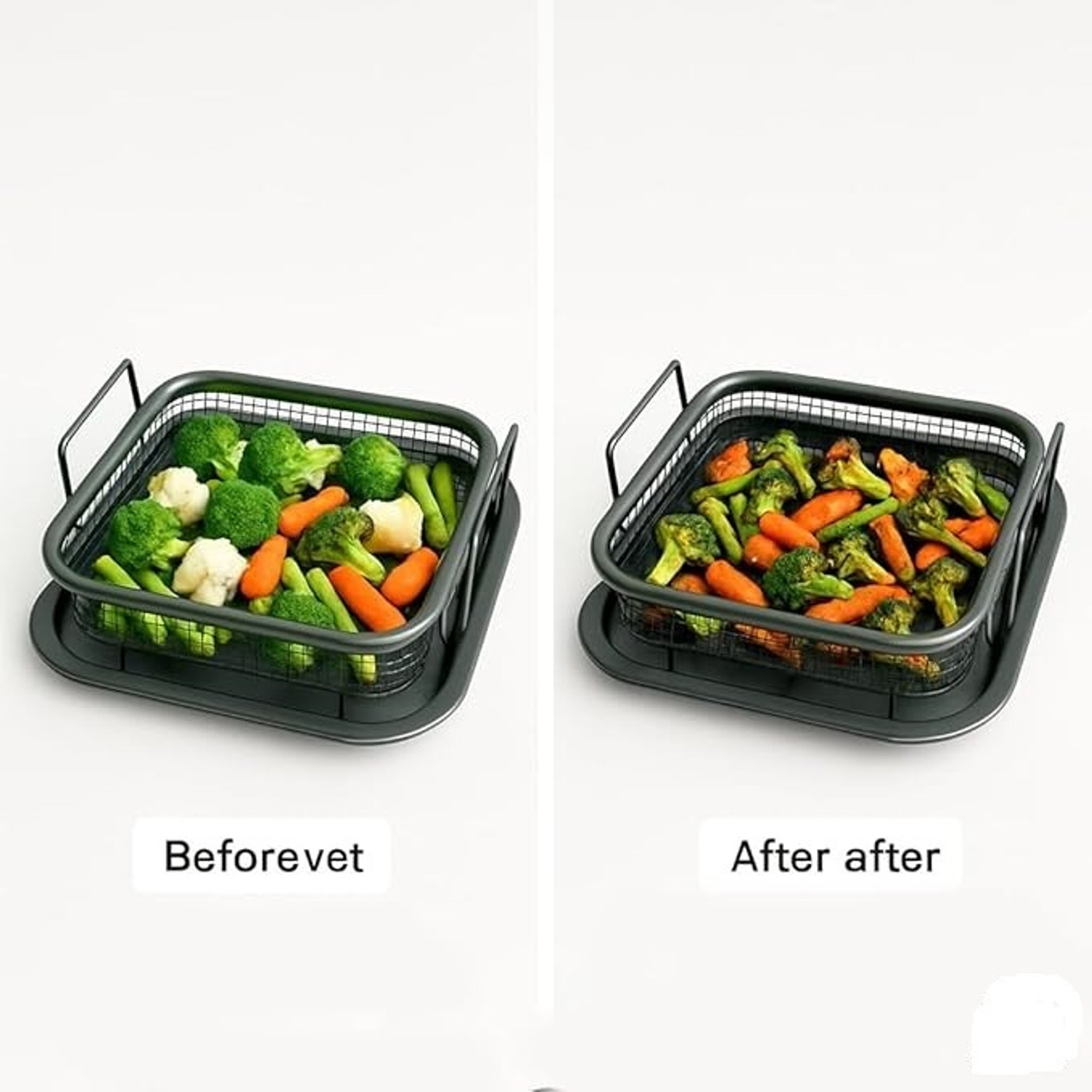Image of HEVASNEK Stainless Steel Air Fryer Tray - 2-in-1 Nonstick Crisper Basket (Black) Airfryer Tray