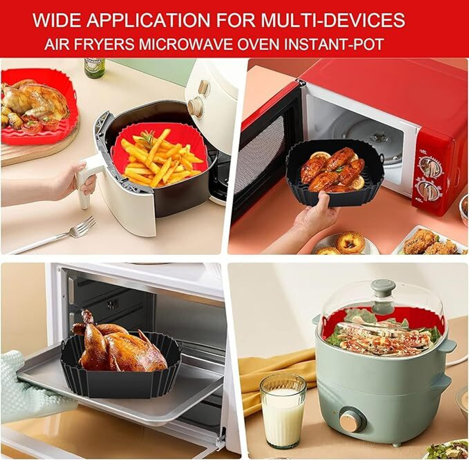 Image of Seseno Pack Of 2 Square Silicone Tray - Oven, Microwave, and Fryer Safe Airfryer Tray