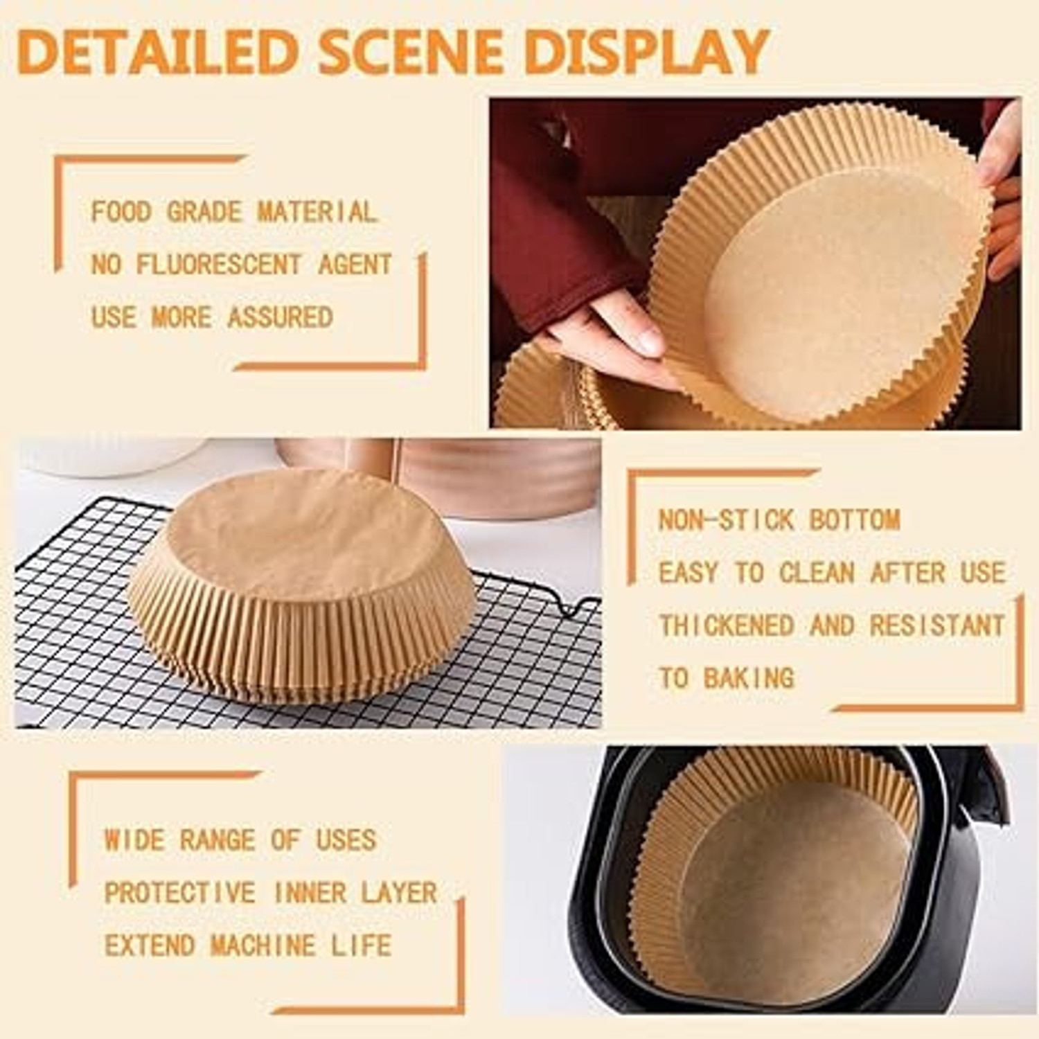 Image of TRODANCE 90pcs 16cm Air Fryer Paper Sheets Airfryer Tray