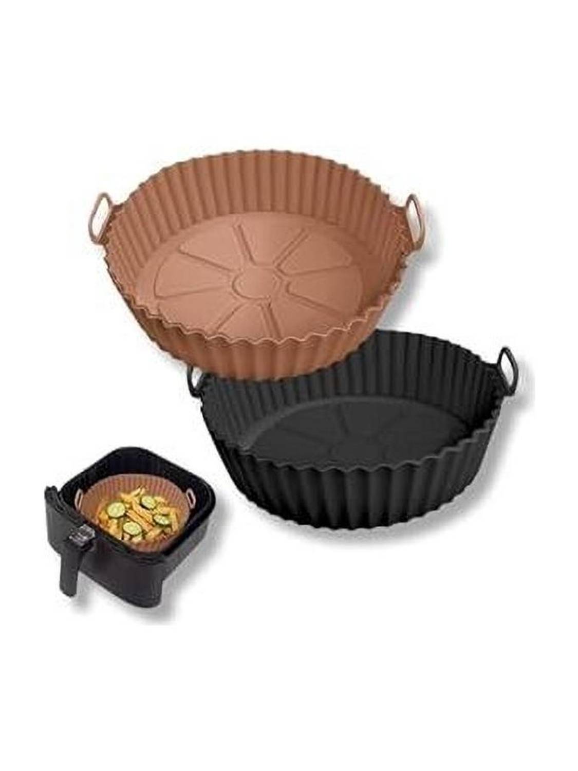 ALICIA 2PCS Round Silicone Basket Baking Tray I Pot with Ear Handles I Reusable Airfryer Tray