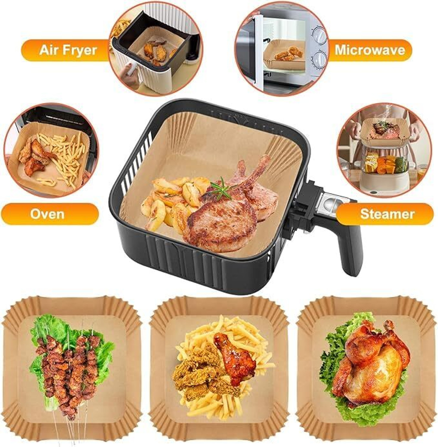 Image of RINYAENTERPRISE Air Fryer Parchment Paper for Frying, Baking, Cooking, Roasting and Microwave Airfryer Tray