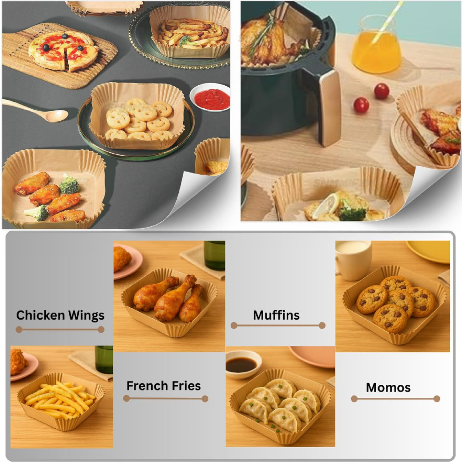 Image of SM MegaCart 100 Pcs Square Air Fryer-paper Disposable Paper Liner Airfryer Tray