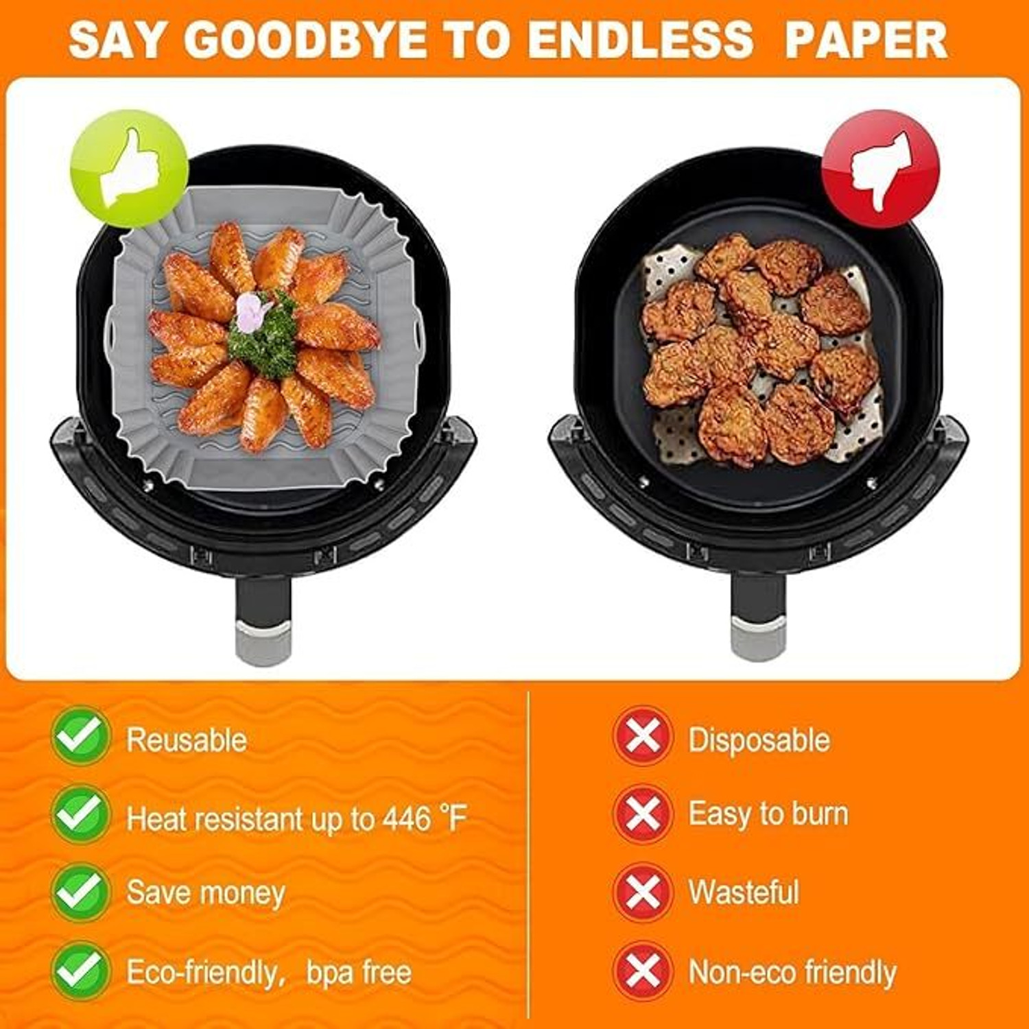 Image of Seseno Pack Of 2 Square Silicone Tray - Oven, Microwave, and Fryer Safe Airfryer Tray