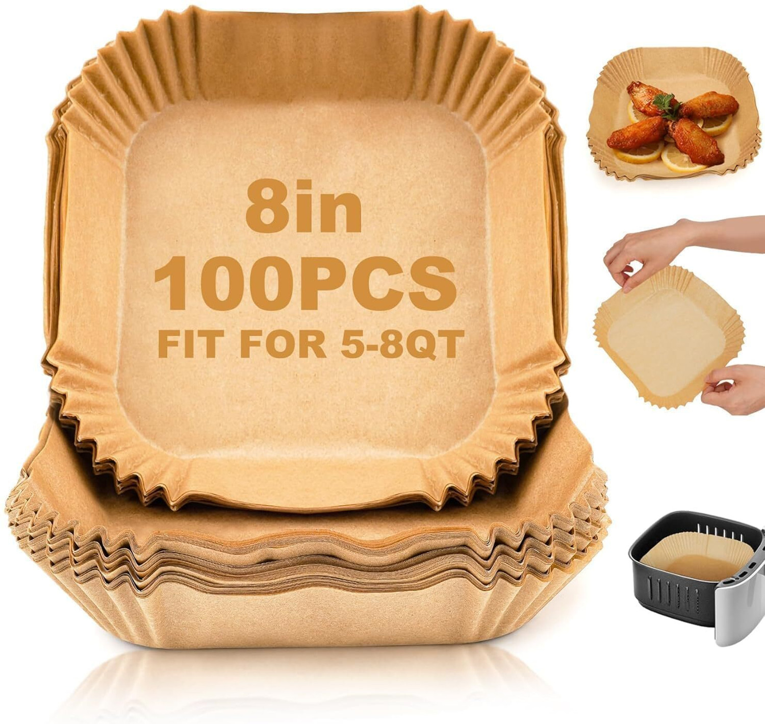 Image of Easymart 100 PCS Air Fryer Paper Sheets,Disposable Paper Liner for Microwave, Oil-Proof Airfryer Tray