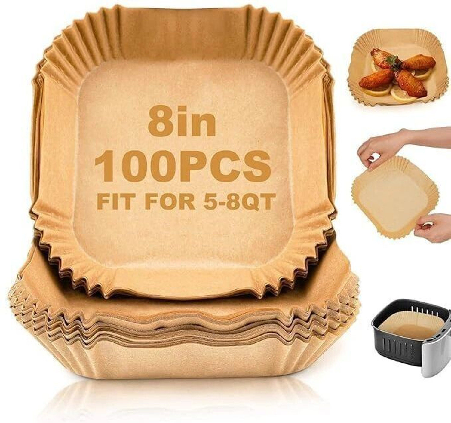 Image of marjole 100 Pcs Square Air Fryer Paper Disposable Paper Liners, Baking Paper & Oil-proof Airfryer Tray