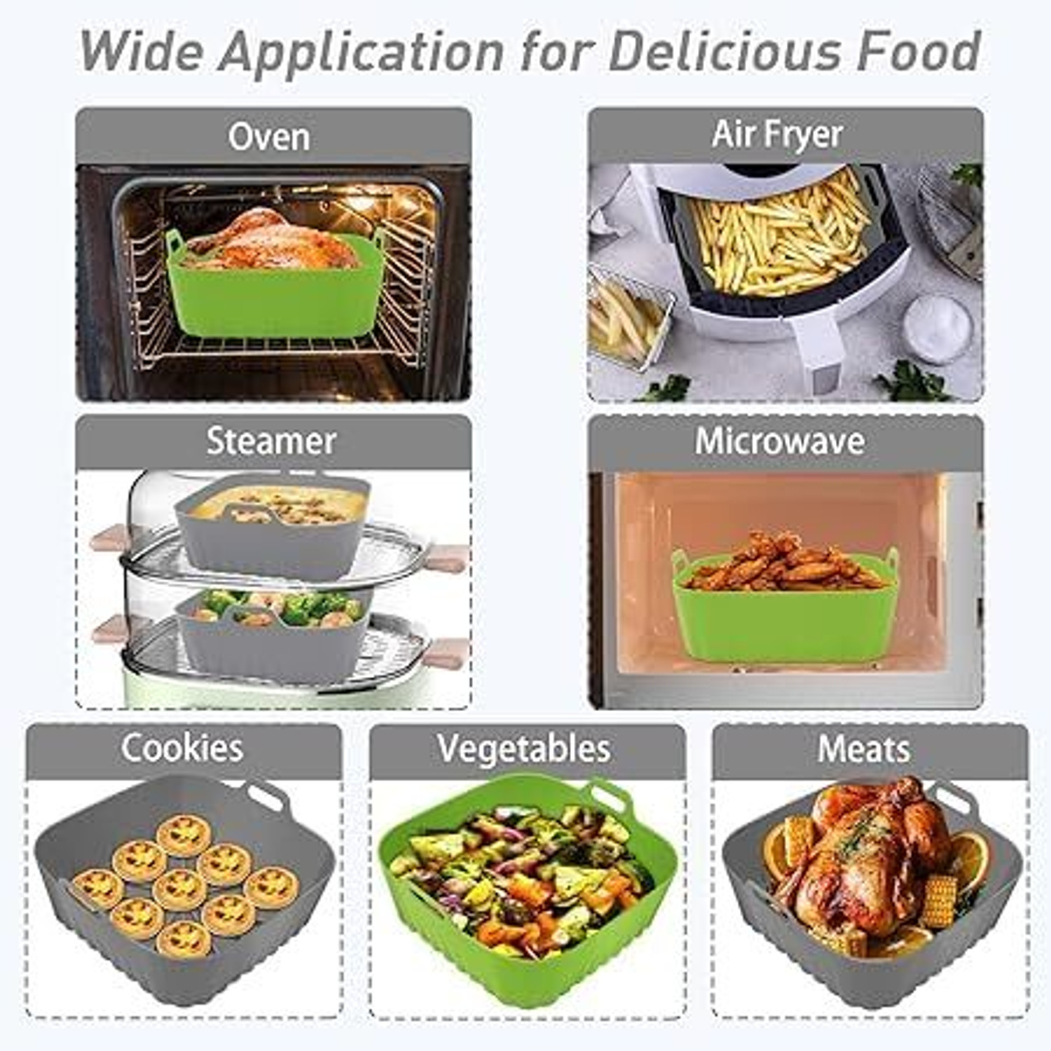 Image of Kaito Pack Of 2 Square Silicone Tray - Oven, Microwave, and Fryer Safe Airfryer Tray