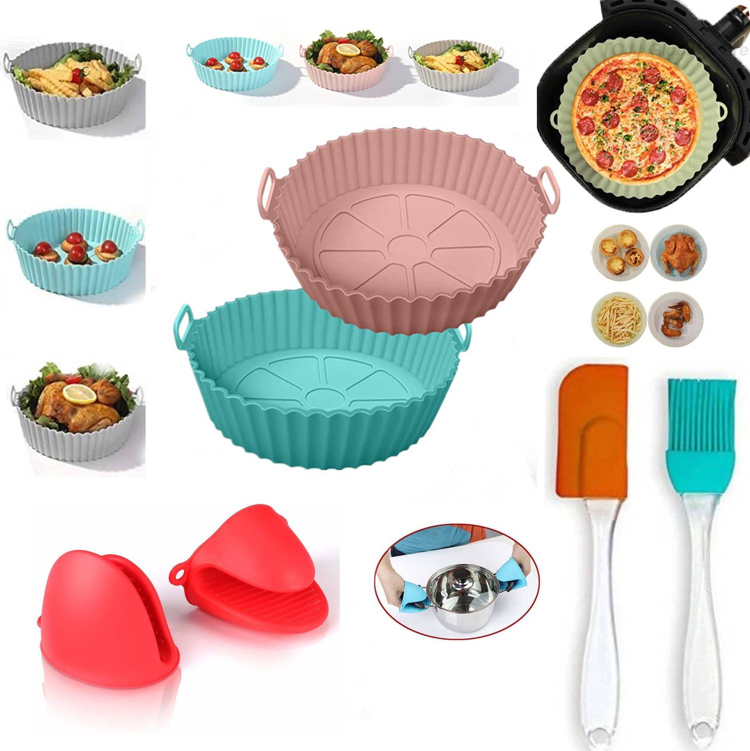 ZORIADA Pack of 3 in 1 (1 Pcs Air fryer, 1 Set- Oil brush, 1 Set