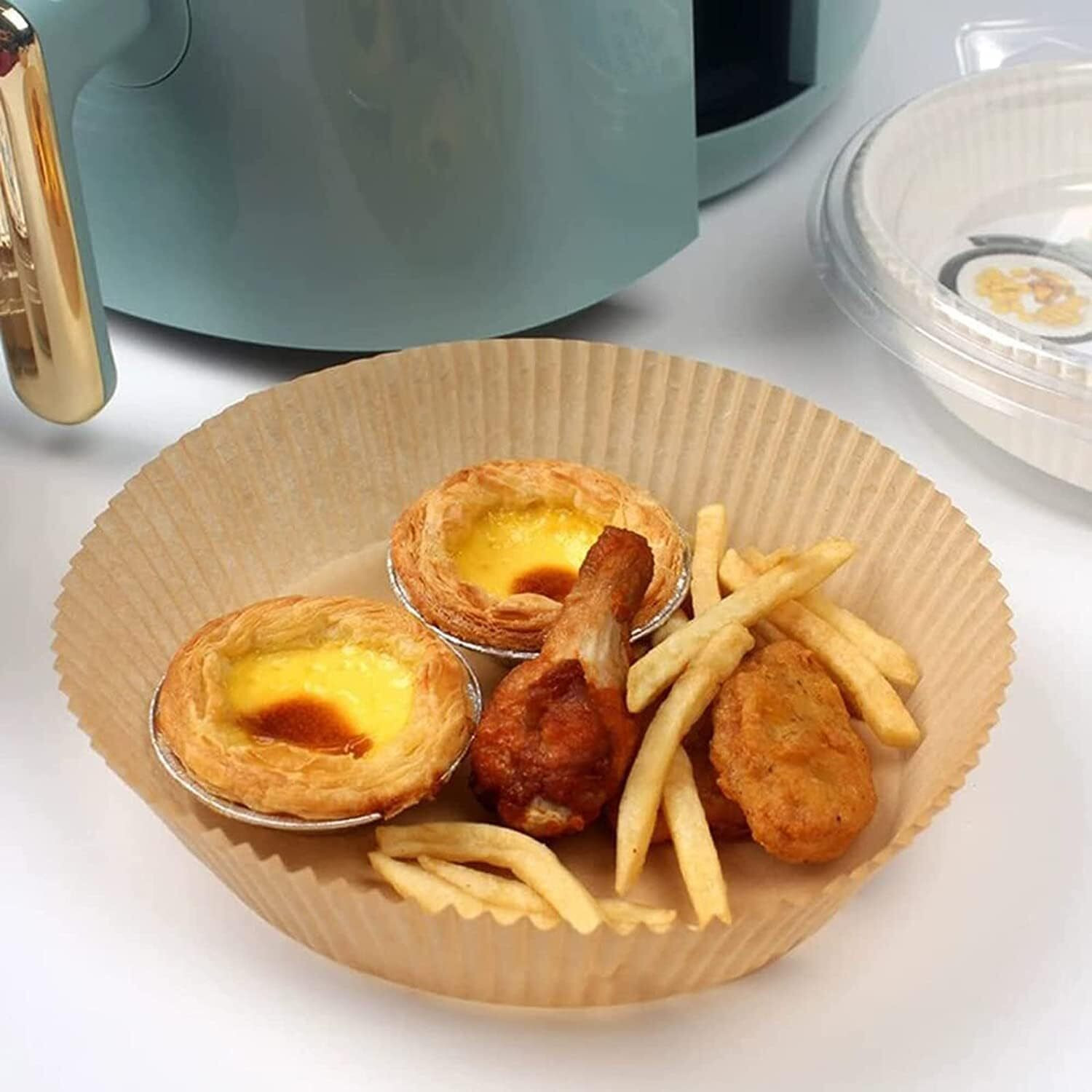Image of Ipsit 100PCS Fryer-Paper Disposable Paper, Baking Paper & Oil-proof with Oil Brush Airfryer Tray