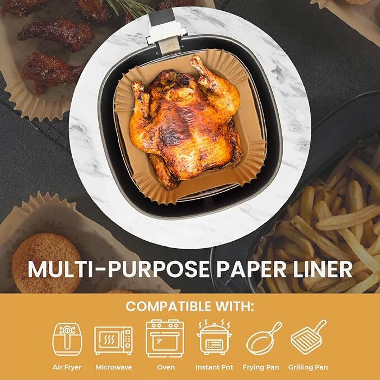 Image of LIJIE 200PCS Parchment Paper Square Greaseproof Paper Air Fryer Accessories Compatible Airfryer Tray