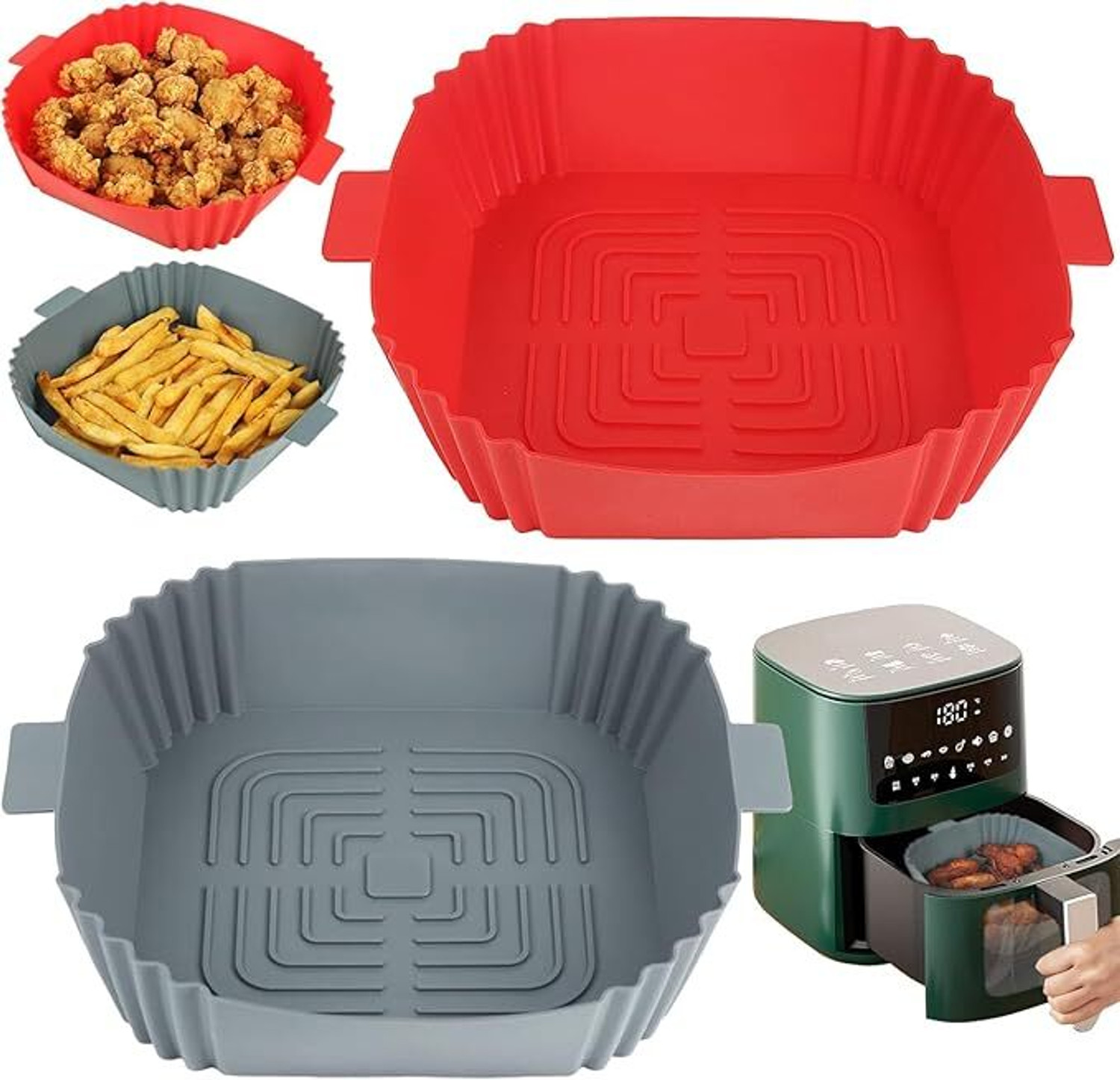 Image of Kaito Pack Of 2 Square Silicone Tray - Oven, Microwave, and Fryer Safe Airfryer Tray