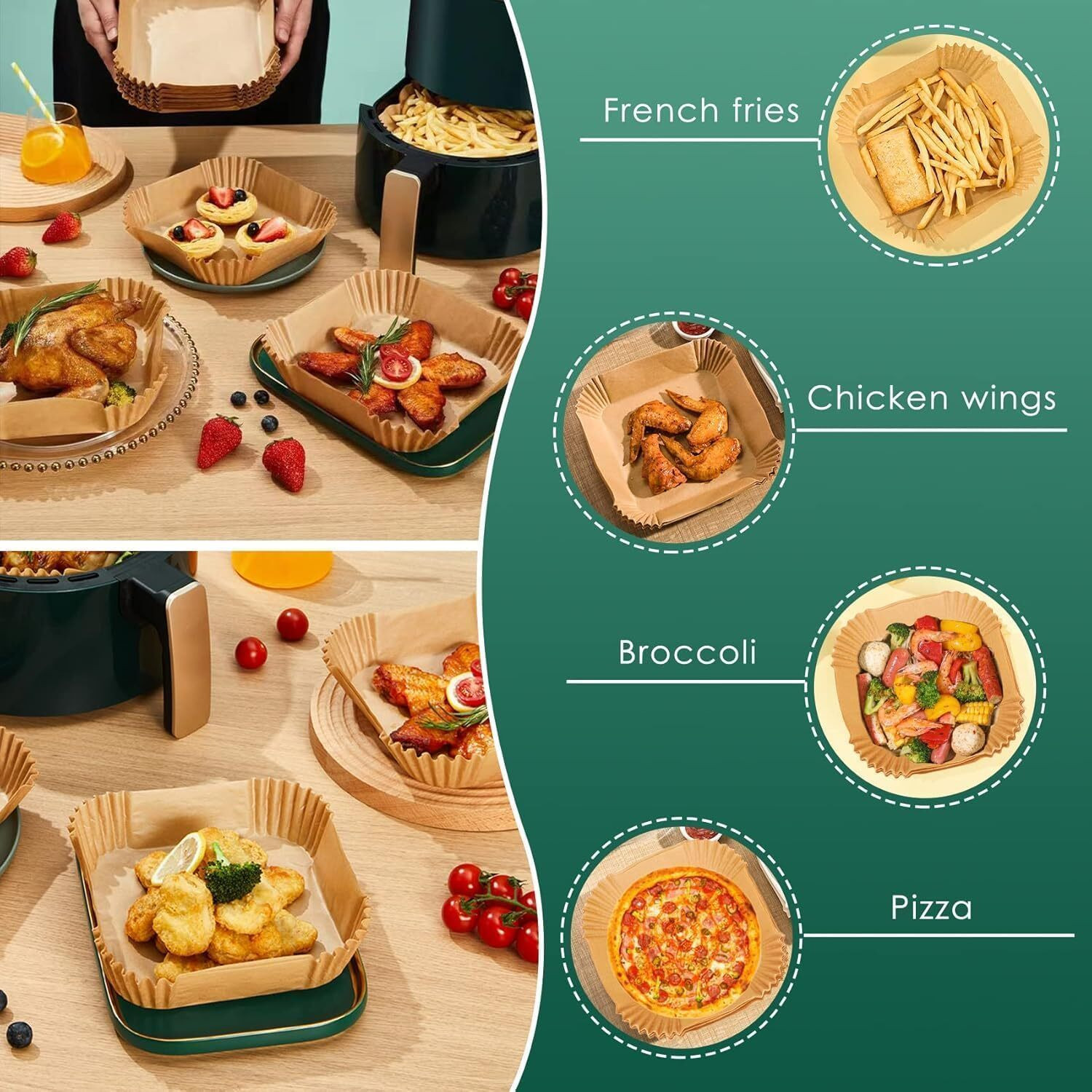 Image of Easymart 100 PCS Air Fryer Paper Sheets,Disposable Paper Liner for Microwave, Oil-Proof Airfryer Tray