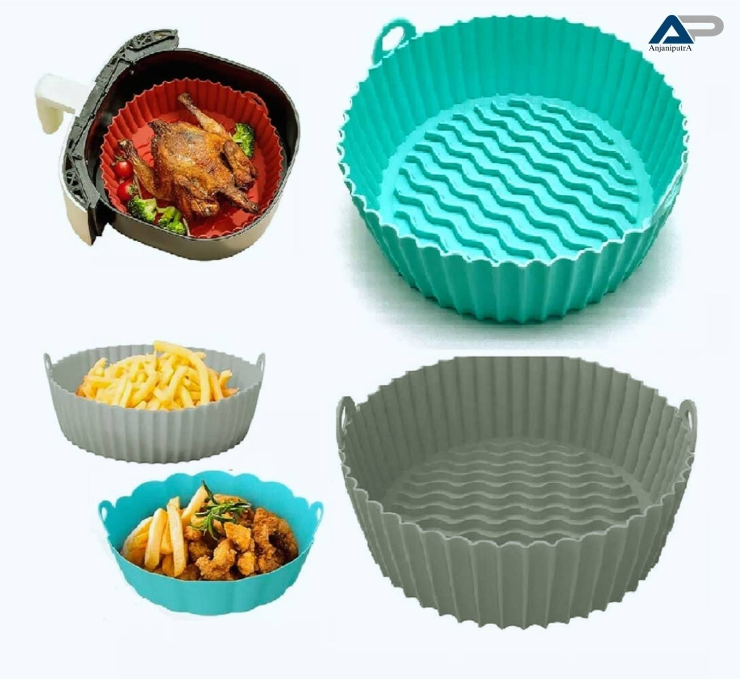 AnjaniputrA Air Fryer Silicone Liners Food Grade Safety Air Fryer Silicone Pot Airfryer Tray