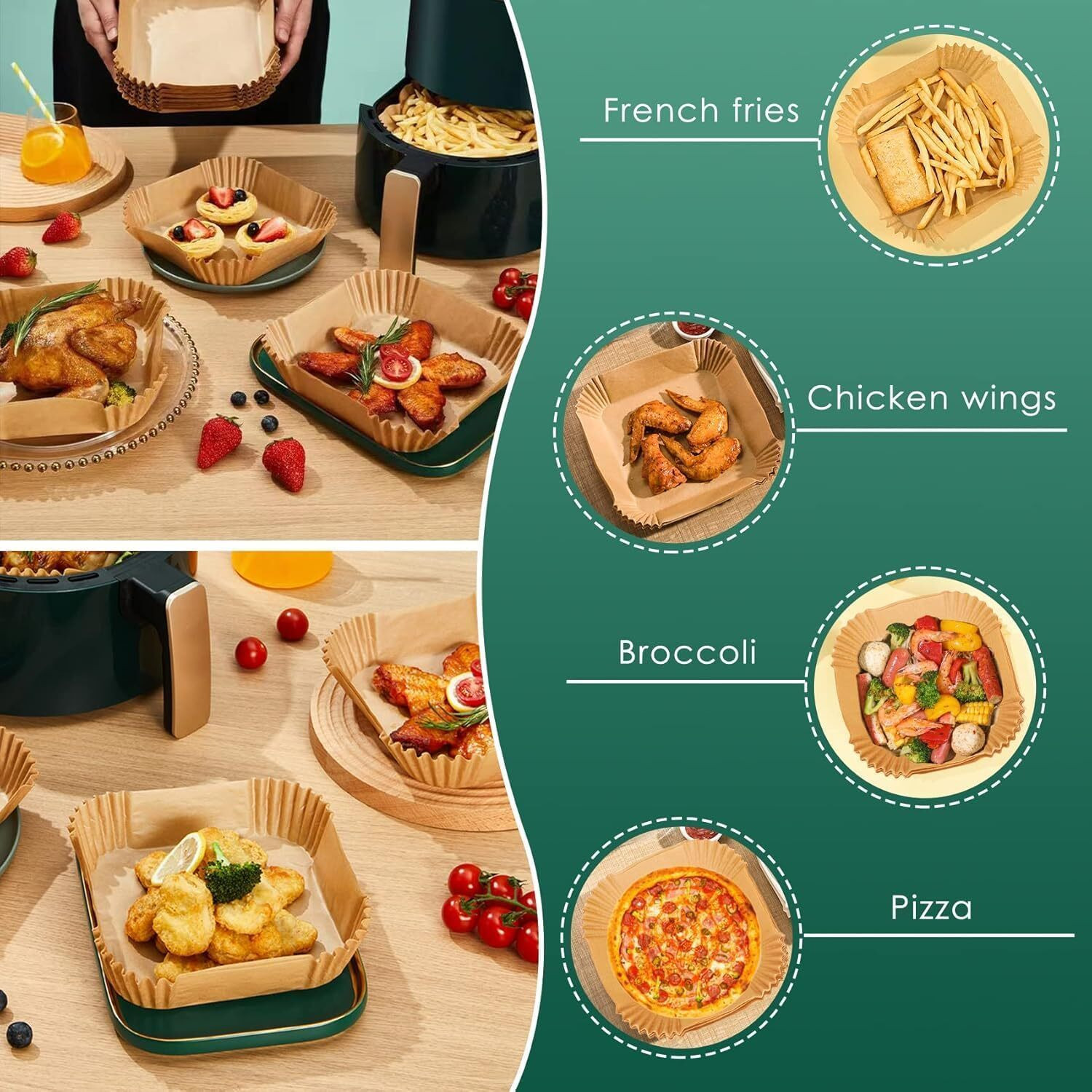 Image of VENDIFY 100 PCS Air Fryer Paper Sheets, Disposable Paper Liner for Microwave, Oil-Proof Baking Dish