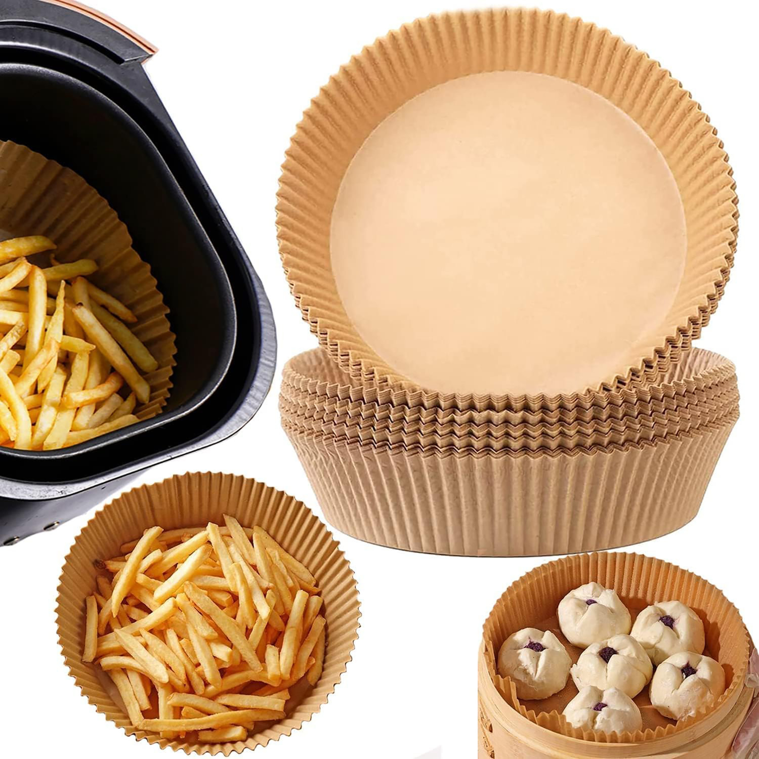 Image of Fasam Air Fryer Paper Non-Stick Parcment Plate for Baking Microwave Frying 50 pc Airfryer Tray