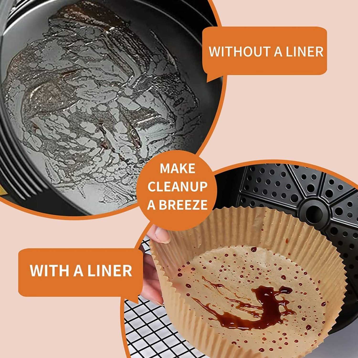 Image of TRODANCE 100pc Air Fryer Disposable Paper Liner, Non-Stick Paper, Oil-Proof & Water-Proof Airfryer Tray