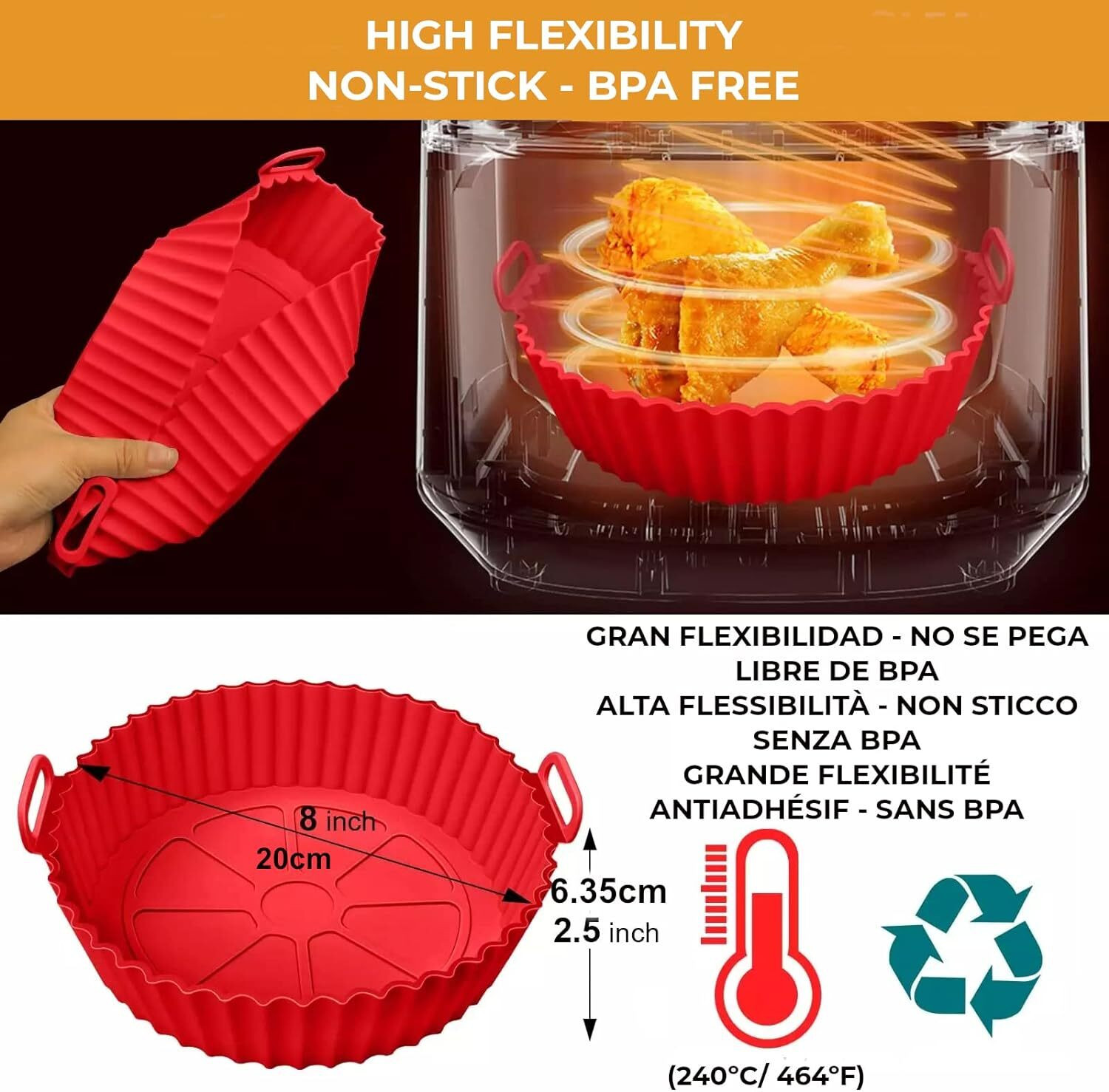 Image of LIJIE 2 Round Silicon Air Fryer Tray Red and Blue Airfryer Tray