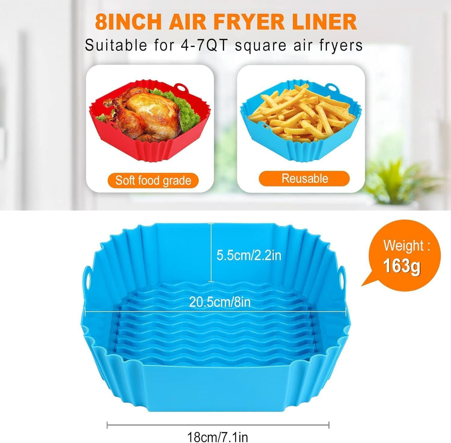 Image of VALTUJA Square Air Fryer Package - 6 Pack Air Fryer Liners Airfryer Tray