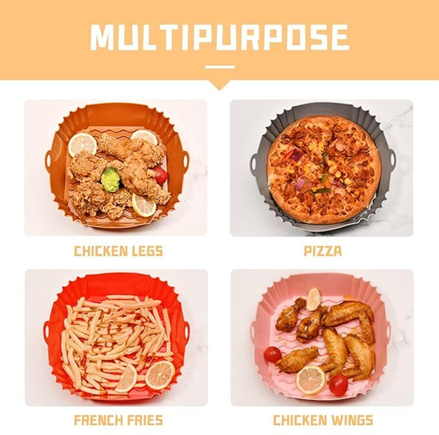 Image of Kaito Pack Of 2 Square Silicone Tray - Oven, Microwave, and Fryer Safe Airfryer Tray