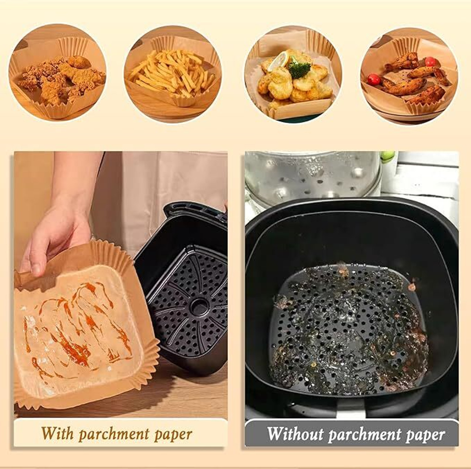 Image of LIJIE 200PCS Parchment Paper Square Greaseproof Paper Air Fryer Accessories Compatible Airfryer Tray