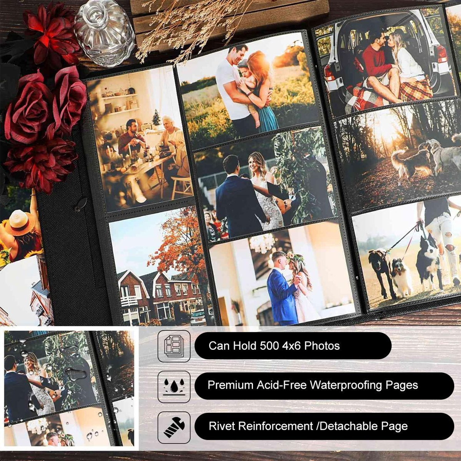 Image of HASTHIP PU Leather Photo Album 6 Inch 500 Photos Large Capacity Memory Book Album