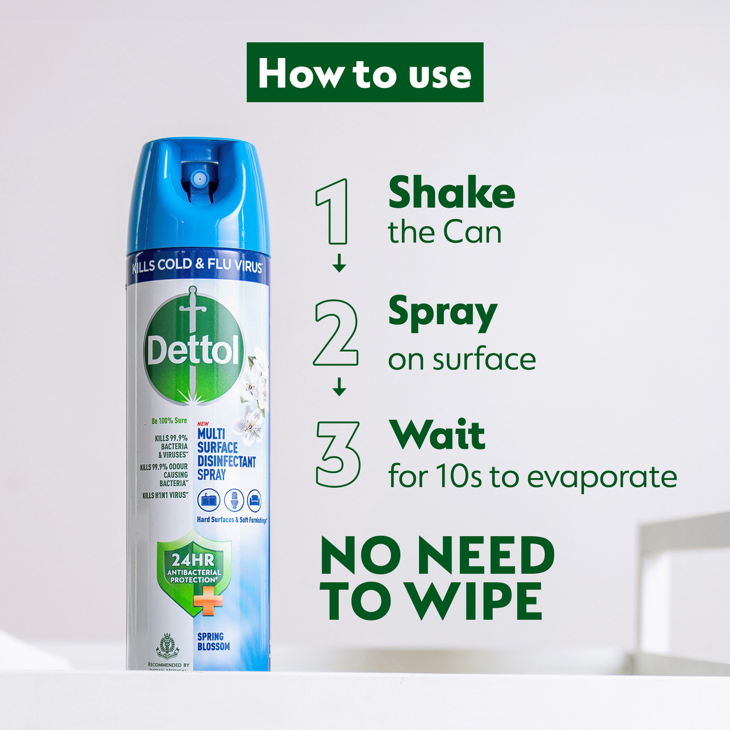 Image of Dettol Disinfectant Sanitizer Spray|24 hrs Antibacterial protection|(Spring Blossom) (675 ml)