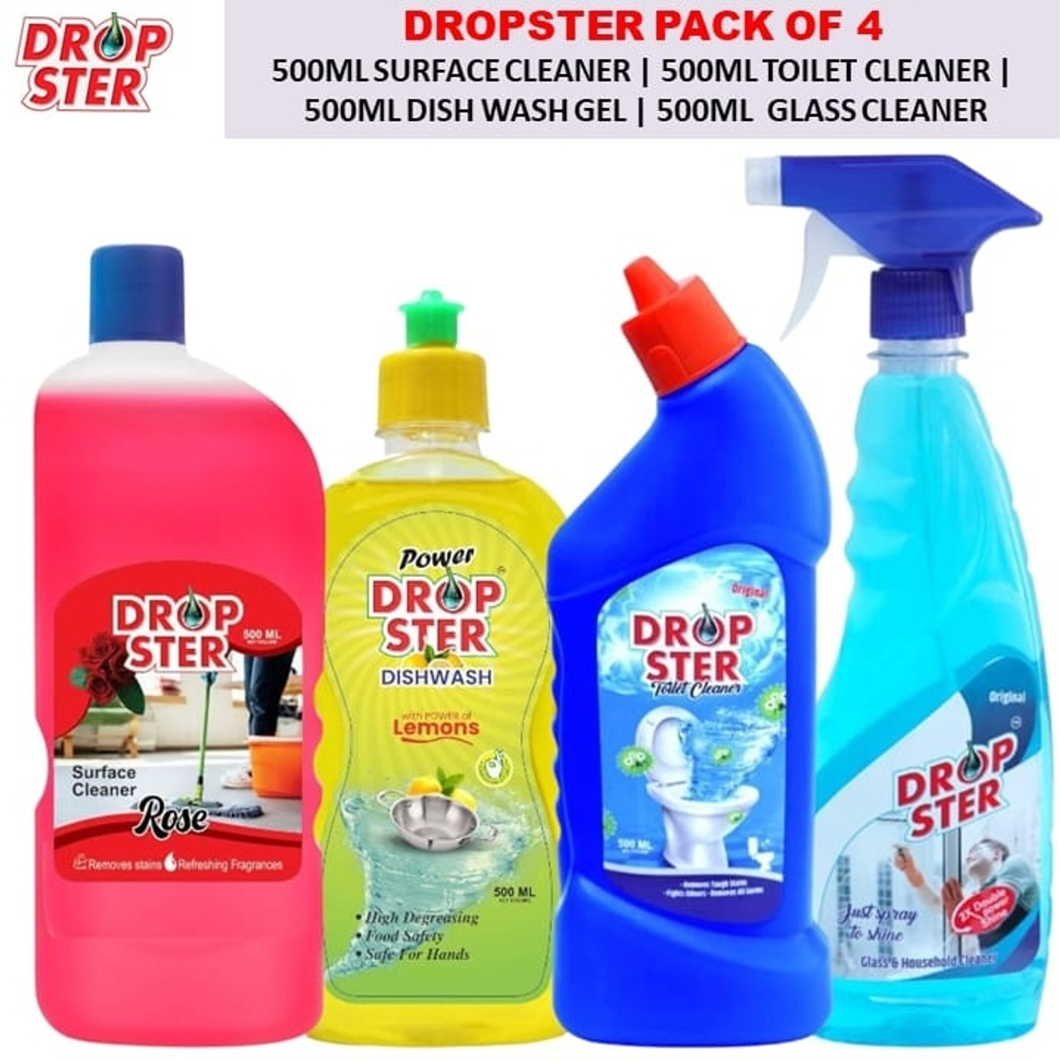 Image of dropster Cleaning Combo Toilet Cleaner,surface Cleaner,DishWash Cleaner,Glass Cleaner (2000 ml)