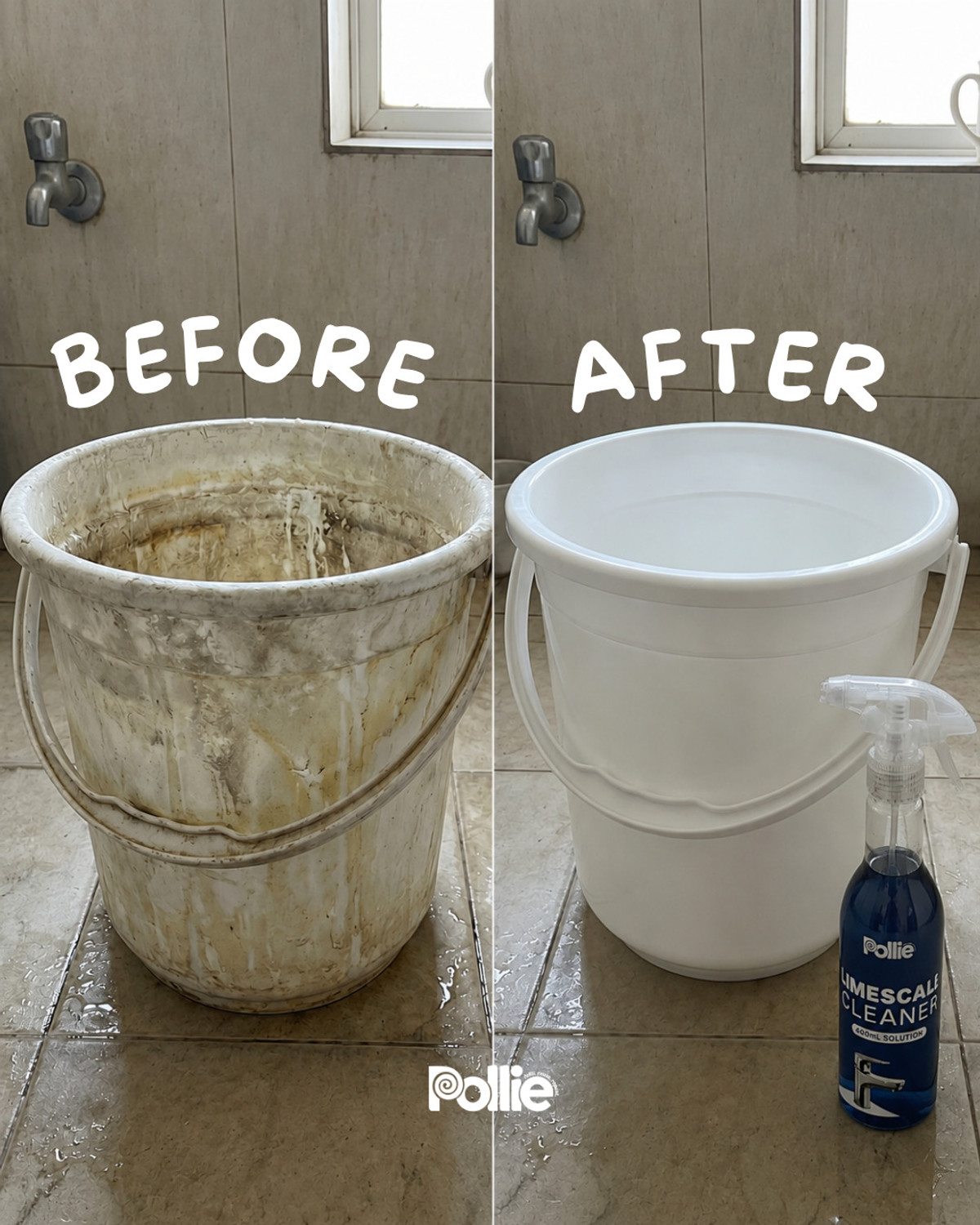 Image of Pollie Limescale Remover 800mL | Spray Bottle + 2 Refills | For Faucets, Tiles, Shower (100 ml)