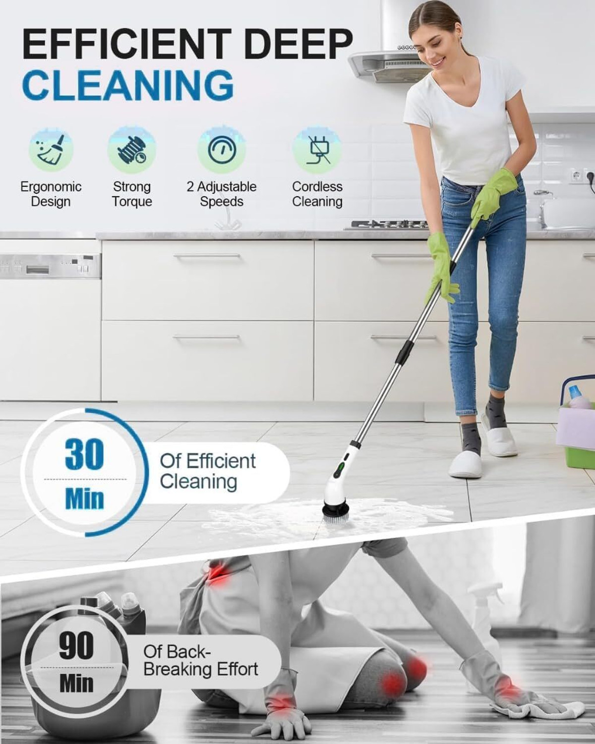 Image of Opnex 9 in 1 Cordless Electric Spin Scrubber Cleaning Brush Scrubber, Mop for Home Microfibre Wet and Dry Broom