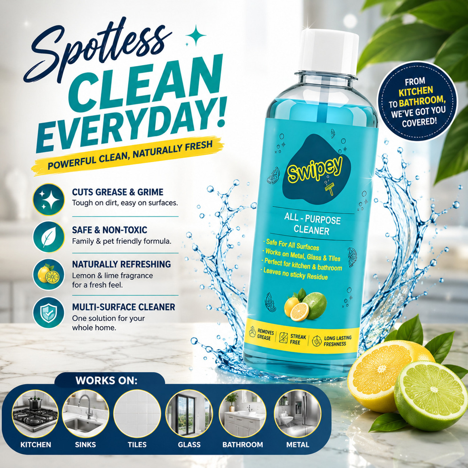 Image of Shivans Swipey All-in-One Cleaner, Removes Grease & Grime Instantly, Lemon PACK 4 *
