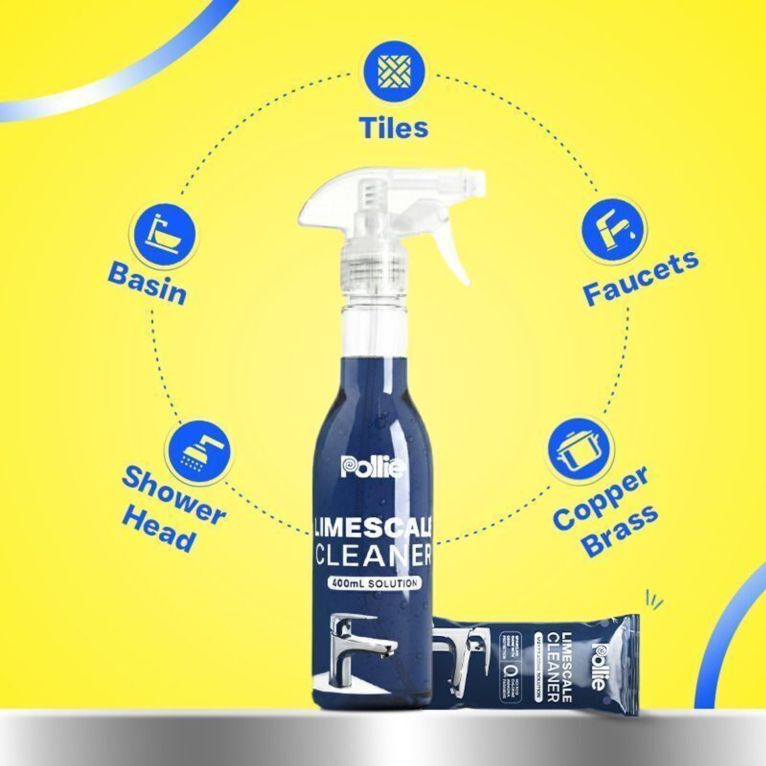 Image of Pollie Limescale Remover 800mL | Spray Bottle + 2 Refills | For Faucets, Tiles, Shower (100 ml)