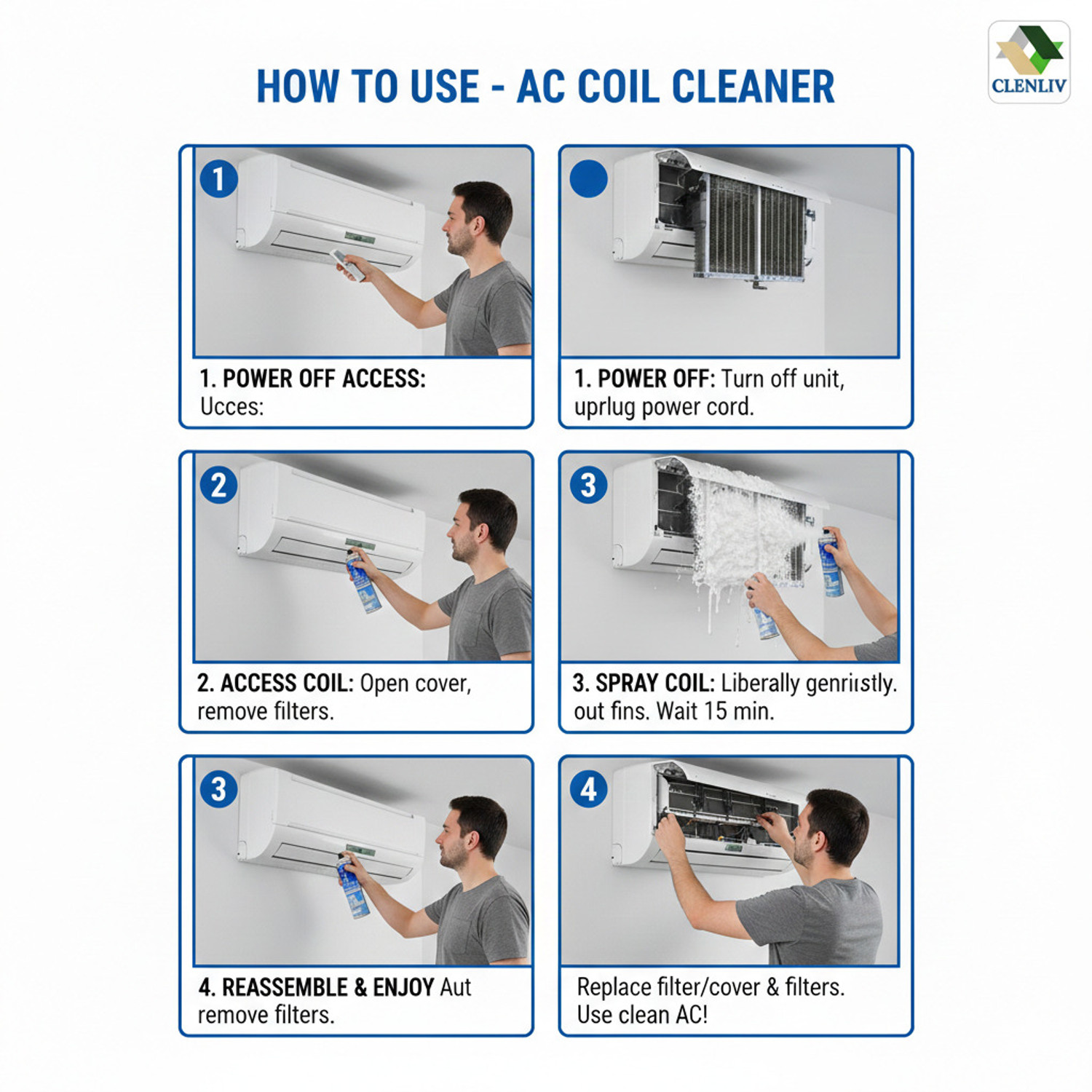 Image of Clenliv Ac Foam Cleaner Spray |Pack of 2|for Split & Window Coil Cleaning.