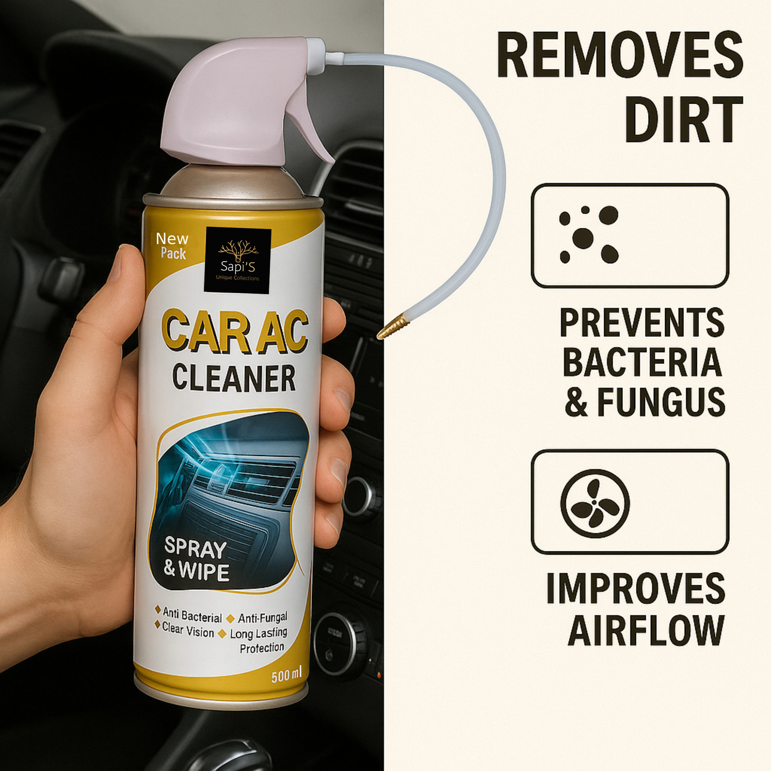 Image of SAPI'S Car Ac Air Conditioner Maintenance Cleaning Spray 500ml Pack of 3 Vehicle Interior Cleaner