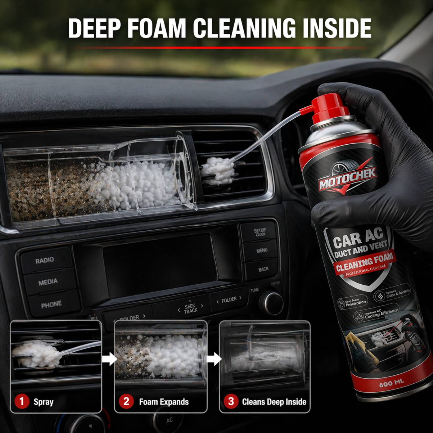 Motochek Car AC Vent & Duct Cleaner Foam Spray - Image 4
