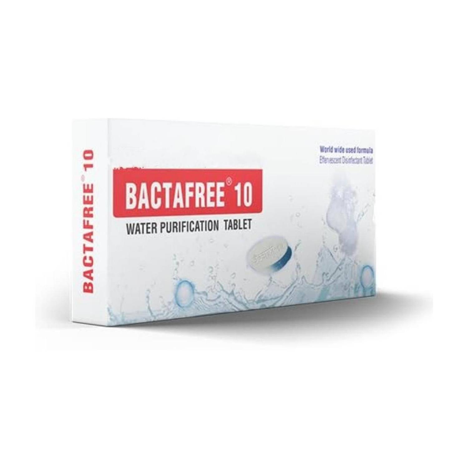 BACTAFREE 10 Water Purification Tablets - Use for Water Pot, Water Jar and for Travelling - Each Packet Contains 30 tablets - Each Tablet Purifies 10 liters Water (150 tablets) - Pack of 5
