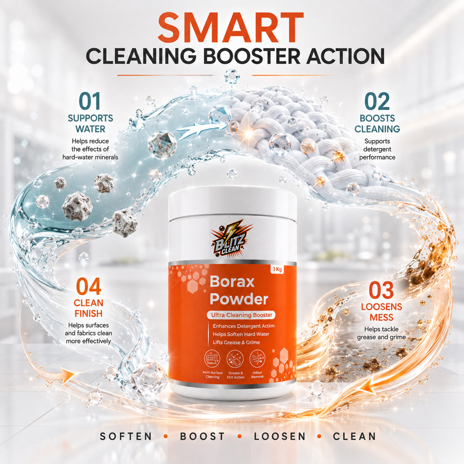 Image of BLITZ CLEAN Borax Cleaning Powder, Laundry Booster, Stain Remover & Detergent Enhancer (1000 g)