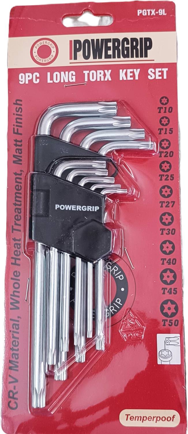 PGTX Powergrip Torx Key Long Set with hole T-10 to T-50 Tamper