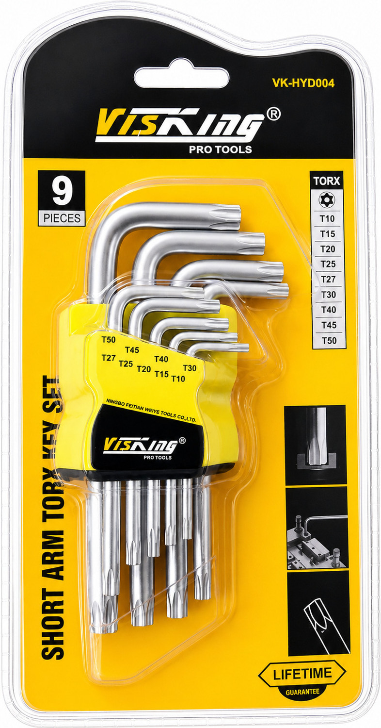 Image of Inditrust ART:28504 9Pcs L Type Allen Key Set - Dual-End Hex & Torx Star Wrench Allen Key Set