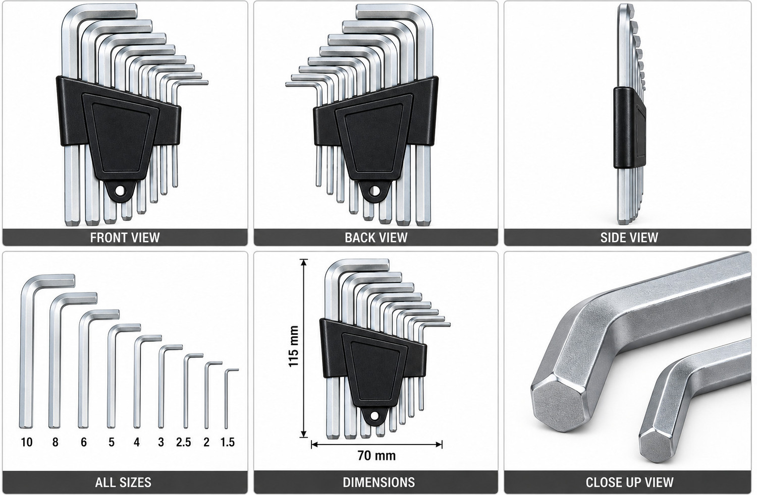 Image of ToolMitra 9 Pcs Full Hex Allen Key Kit 1.5-10 mm, L Shape Bolt Wrench Repair Hand Tool Allen Key Set