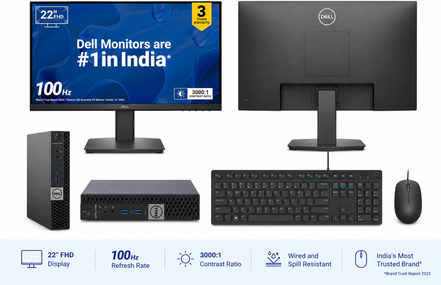 Image of DELL 6th genrations Core i5 (6th Gen) (8 GB DDR4 /256 GB SSD /Windows 11 Home /22 Inch Screen /(54.6cm) Full HD IPS Monitor,100Hz Refresh Rate, 5ms Response, HDMI & VGA Ports,) with MS Office