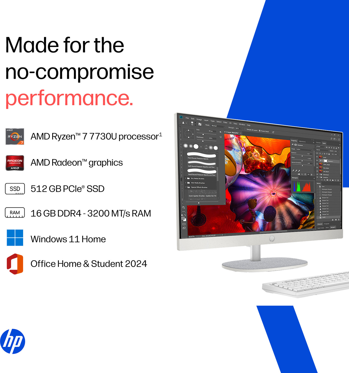 Image of HP All in One Ryzen 7 (16 GB DDR4 /512 GB SSD /Windows 11 Home /23.8 Inch Screen /Cr 0023) with MS Office