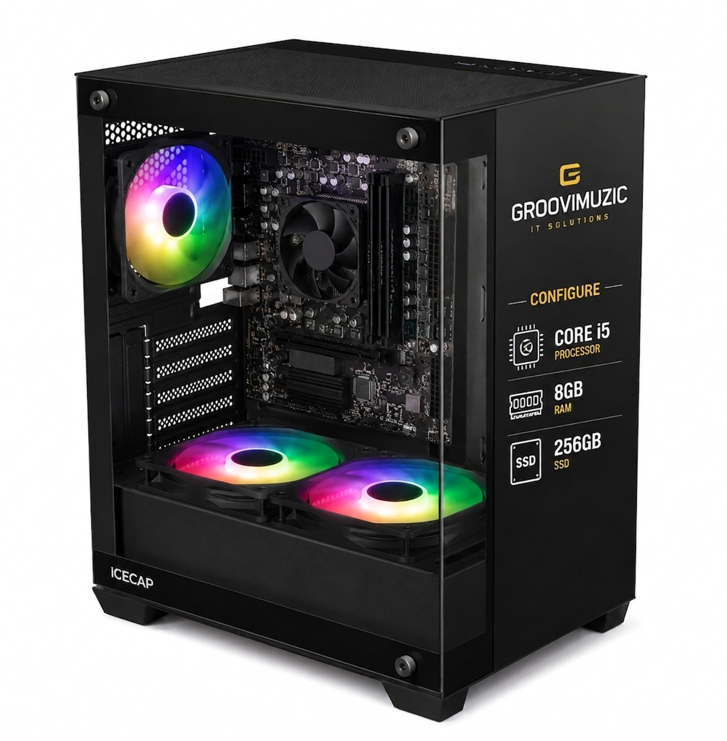 Image of Groovimuzic Gaming Core i5 (8 GB DDR3 /256 GB SSD /Windows 10 Home /0 Inch Screen /MSO /wifi dongle) with MS Office
