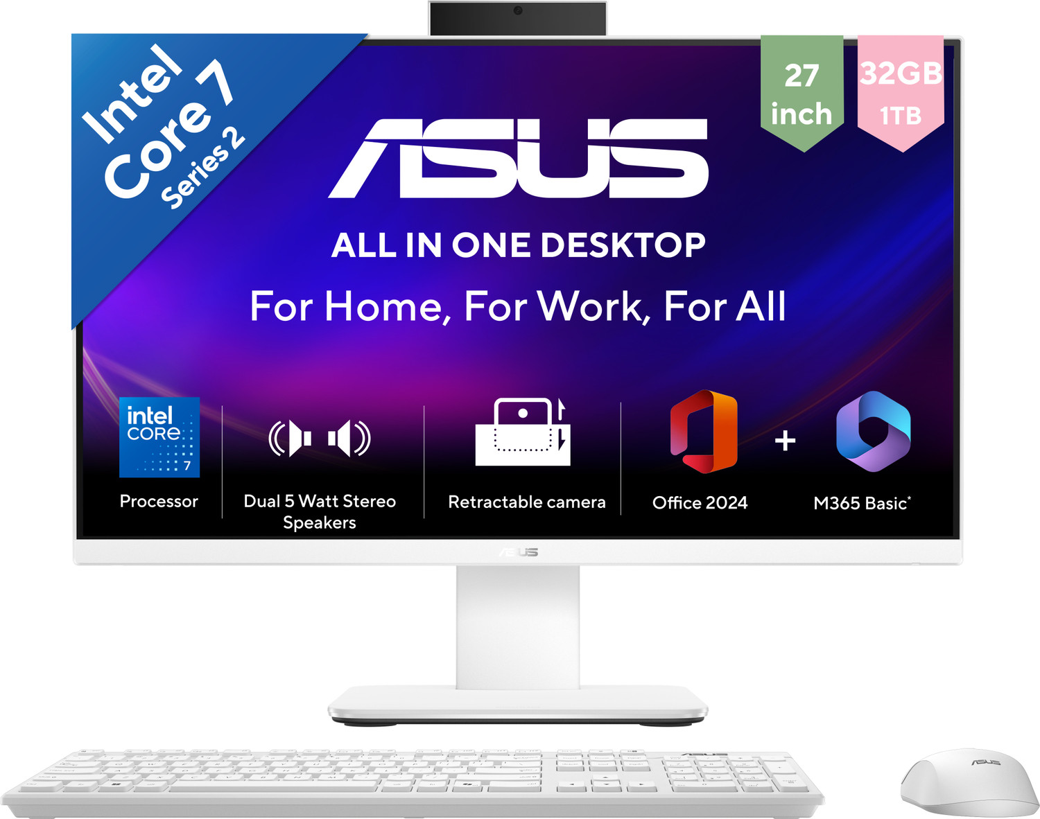 Image of ASUS AiO V400 Series,(2026) with Office 2024 + M365 Basic* , (i7 14th Gen) Core 7 (32 GB DDR5 /1 TB SSD /Windows 11 Home /27 Inch Screen /V470VA-KWC7003WS)