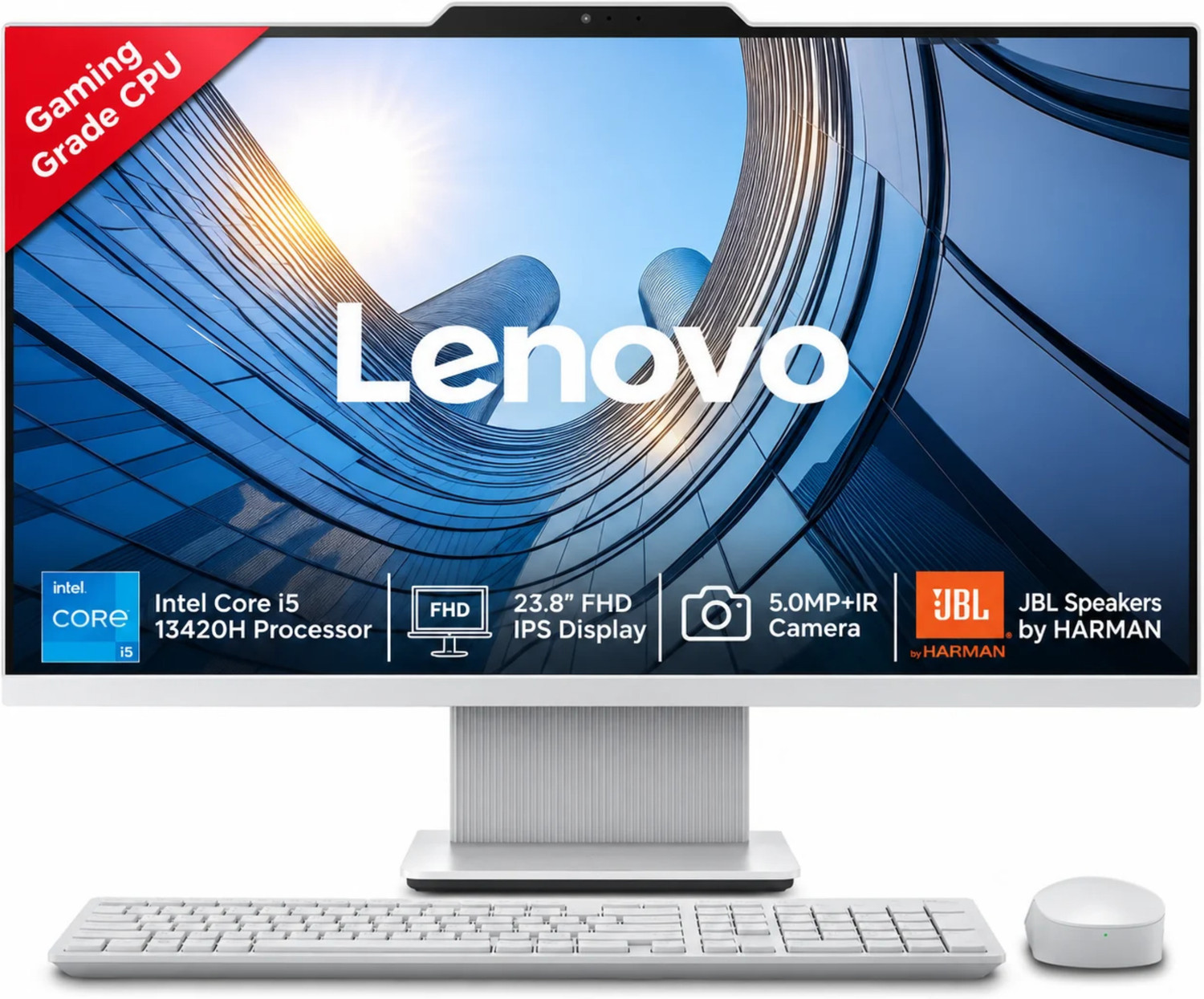 Lenovo IdeaCentre AIO Core i5 (16 GB DDR5/512 GB SSD/Windows 11 Home/24 Inch Screen/IdeaCentre AIO 24IRH9) with MS Office