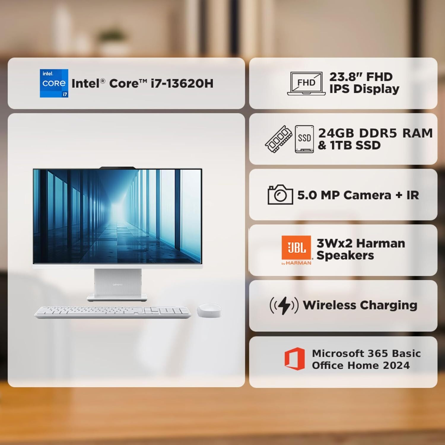 Image of Lenovo 24IRH9 Core i7 (24 GB Unified /1024 GB SSD /Windows 11 Home /24 Inch Screen /IdeaCentre AIO) with MS Office