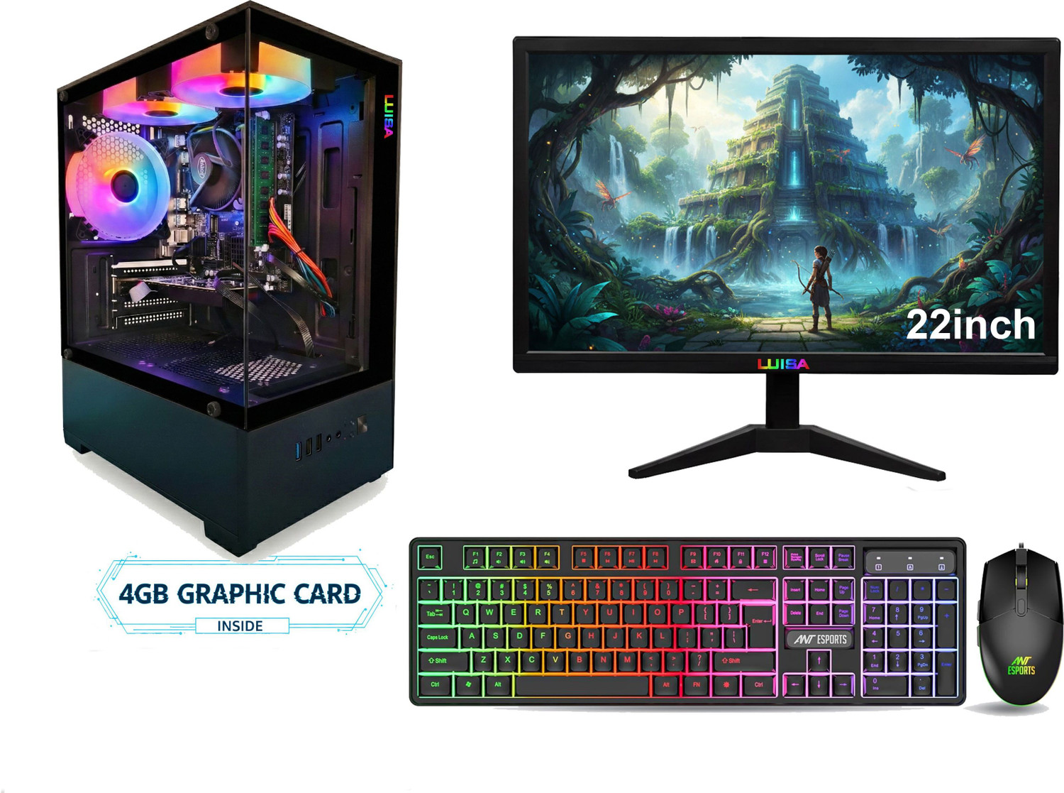 Image of LUISA GAMING ICECAP Core i7 (16 GB Unified /500 GB /256 GB SSD /Windows 11 Home /4GB GRAPHIC CARD /22 Inch Screen /ICECAP i7-3770-4GB GPU-16GB RAM-256GB SSD-500GB HDD-22In Display-M&Keybord-WIFI) with MS Office